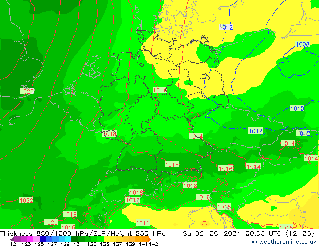 Thck 850-1000 hPa Arpege-eu dim 02.06.2024 00 UTC