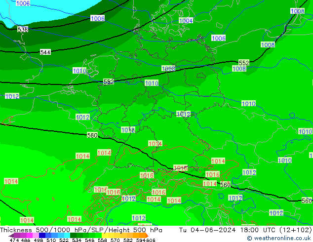 Schichtdicke 500-1000 hPa Arpege-eu Di 04.06.2024 18 UTC