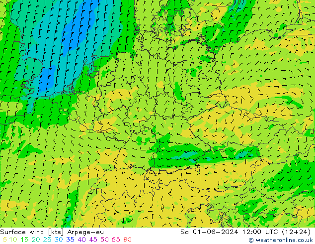 Vento 10 m Arpege-eu Sáb 01.06.2024 12 UTC