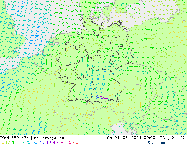 Wind 850 hPa Arpege-eu Sa 01.06.2024 00 UTC