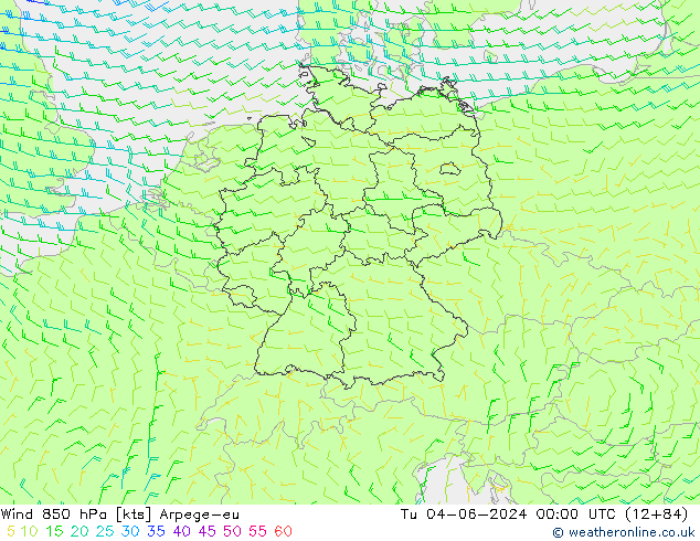 Wind 850 hPa Arpege-eu Di 04.06.2024 00 UTC