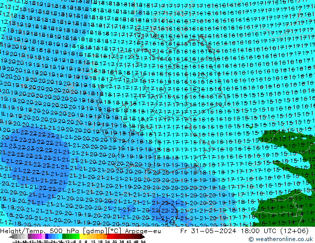 Height/Temp. 500 hPa Arpege-eu ven 31.05.2024 18 UTC