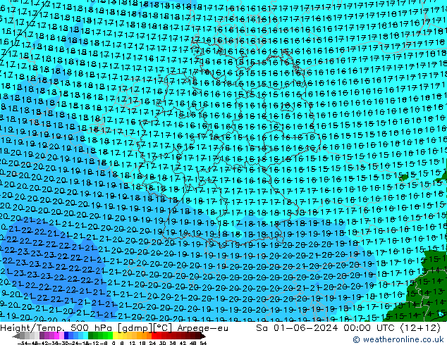 Height/Temp. 500 hPa Arpege-eu 星期六 01.06.2024 00 UTC