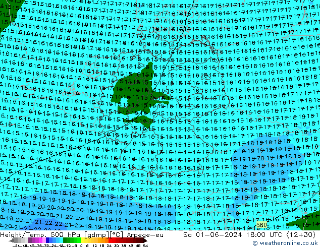 Height/Temp. 500 hPa Arpege-eu  01.06.2024 18 UTC