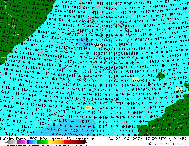 Height/Temp. 500 hPa Arpege-eu So 02.06.2024 12 UTC