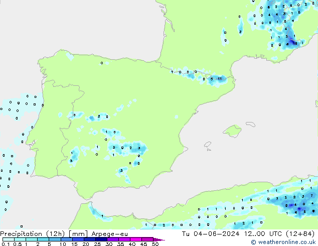 Precipitação (12h) Arpege-eu Ter 04.06.2024 00 UTC