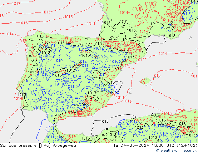 Surface pressure Arpege-eu Tu 04.06.2024 18 UTC