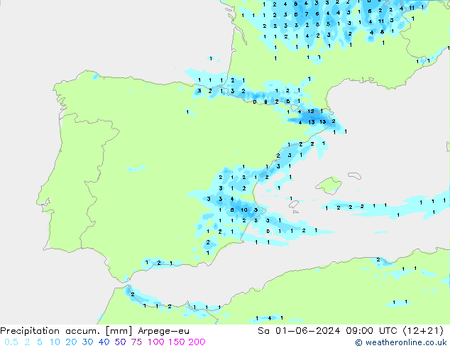 Precipitation accum. Arpege-eu  01.06.2024 09 UTC