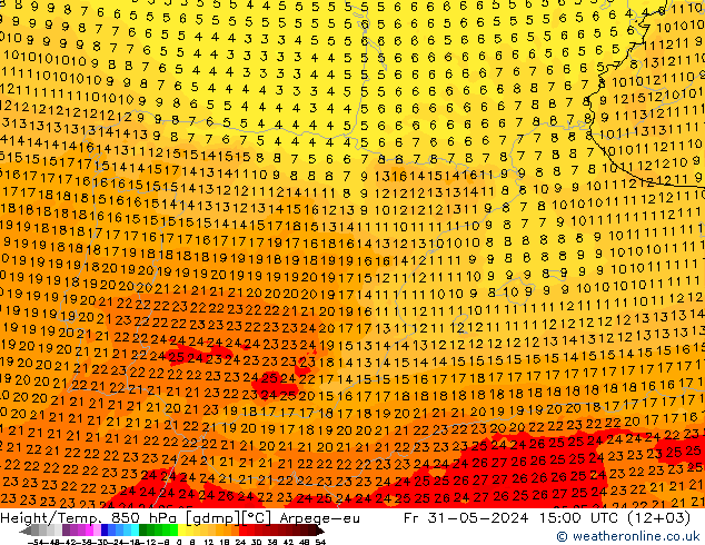 Height/Temp. 850 hPa Arpege-eu ven 31.05.2024 15 UTC