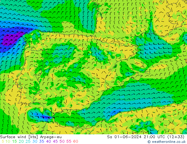 Surface wind Arpege-eu Sa 01.06.2024 21 UTC