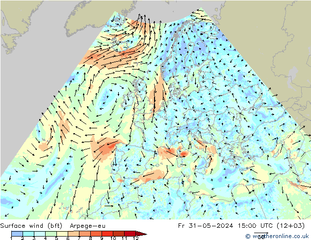 wiatr 10 m (bft) Arpege-eu pt. 31.05.2024 15 UTC