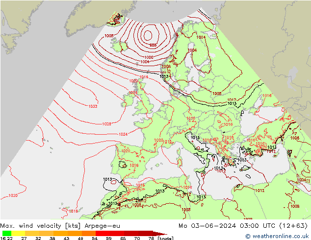 Max. wind velocity Arpege-eu Mo 03.06.2024 03 UTC