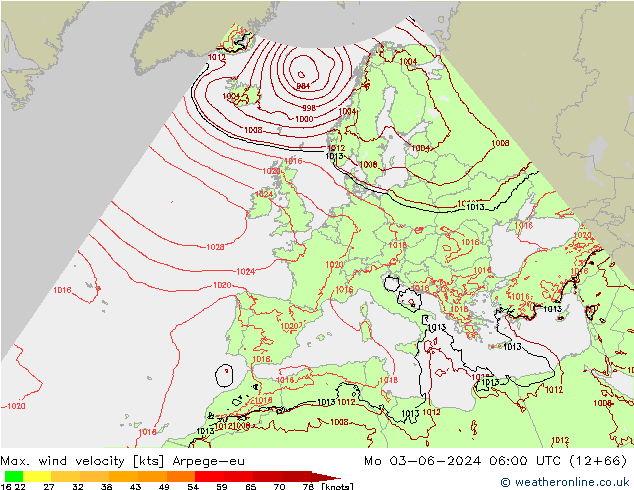 Max. wind velocity Arpege-eu Mo 03.06.2024 06 UTC