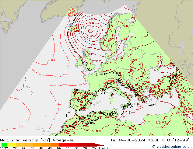 Maks. Rüzgar Hızı Arpege-eu Sa 04.06.2024 15 UTC