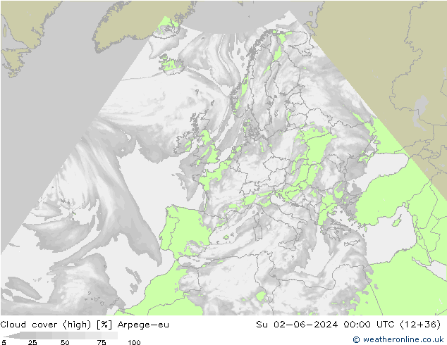zachmurzenie (wysokie) Arpege-eu nie. 02.06.2024 00 UTC