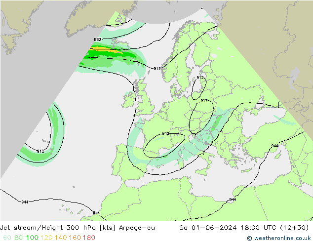 Jet stream/Height 300 hPa Arpege-eu Sa 01.06.2024 18 UTC