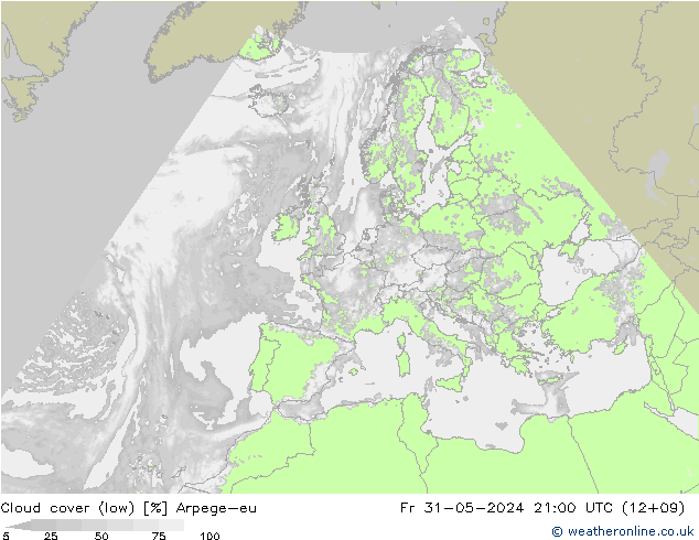 Bewolking (Laag) Arpege-eu vr 31.05.2024 21 UTC