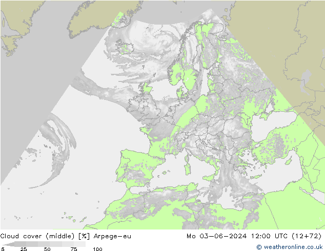oblačnosti uprostřed Arpege-eu Po 03.06.2024 12 UTC