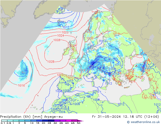 Precipitation (6h) Arpege-eu Fr 31.05.2024 18 UTC