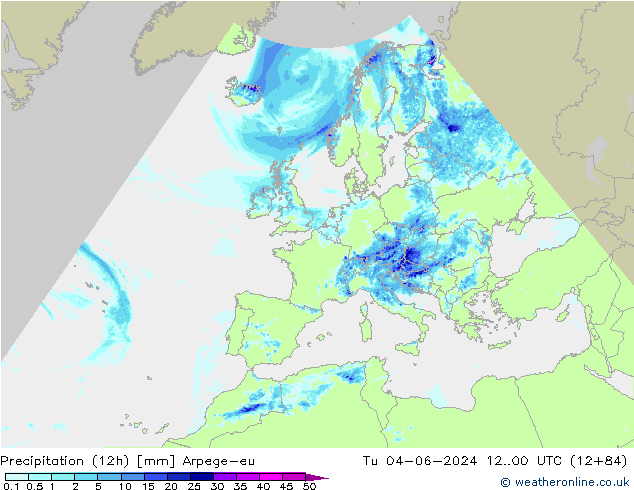 Precipitation (12h) Arpege-eu Út 04.06.2024 00 UTC