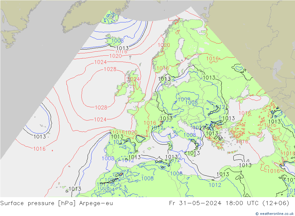 地面气压 Arpege-eu 星期五 31.05.2024 18 UTC