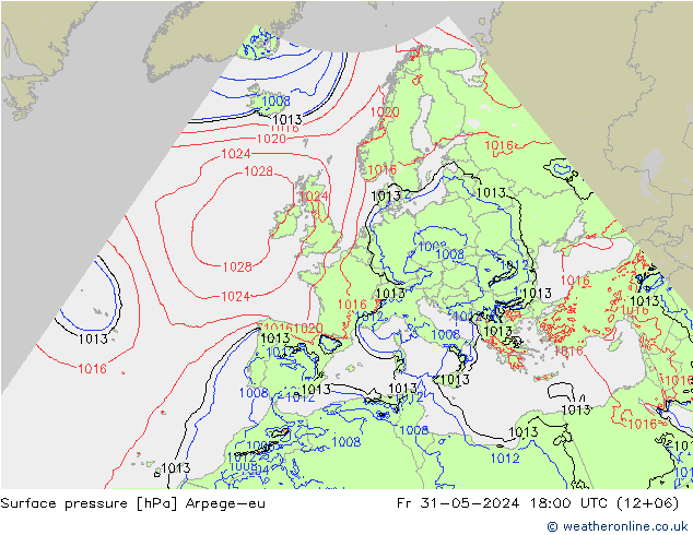 Surface pressure Arpege-eu Fr 31.05.2024 18 UTC