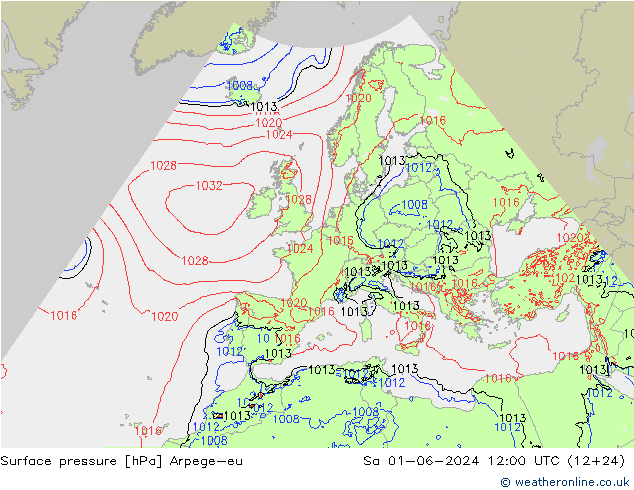 地面气压 Arpege-eu 星期六 01.06.2024 12 UTC
