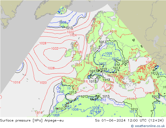 Surface pressure Arpege-eu Sa 01.06.2024 12 UTC