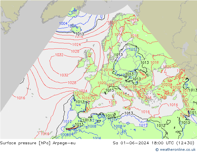 Surface pressure Arpege-eu Sa 01.06.2024 18 UTC