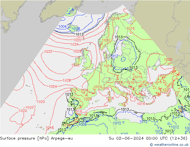 Surface pressure Arpege-eu Su 02.06.2024 00 UTC