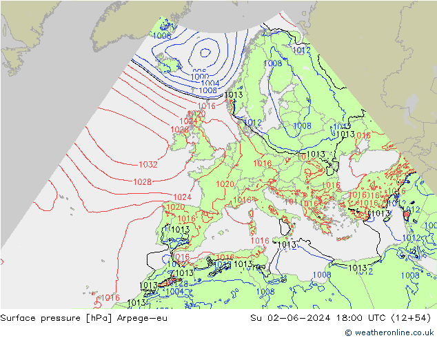 Surface pressure Arpege-eu Su 02.06.2024 18 UTC