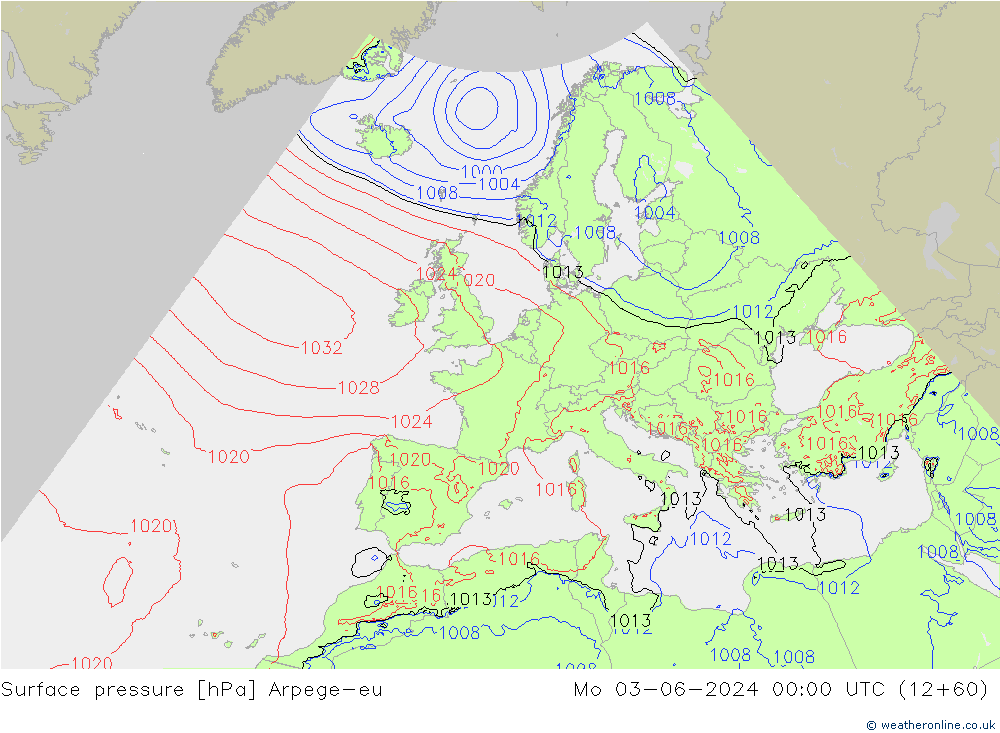 pressão do solo Arpege-eu Seg 03.06.2024 00 UTC