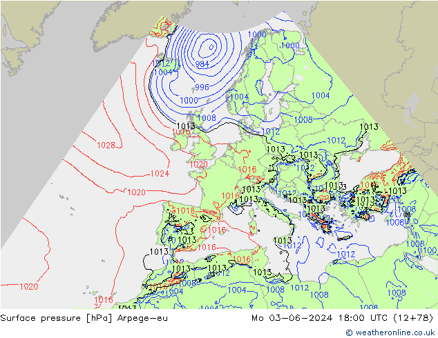 приземное давление Arpege-eu пн 03.06.2024 18 UTC