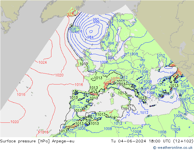 Bodendruck Arpege-eu Di 04.06.2024 18 UTC