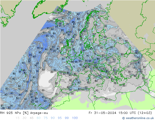 RH 925 hPa Arpege-eu Pá 31.05.2024 15 UTC