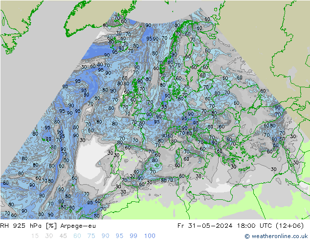 RH 925 hPa Arpege-eu Sex 31.05.2024 18 UTC