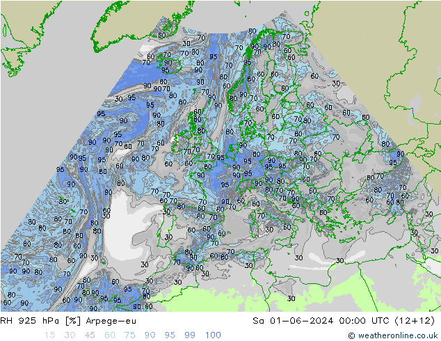 RH 925 hPa Arpege-eu sab 01.06.2024 00 UTC