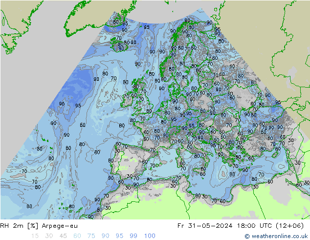 RH 2m Arpege-eu ven 31.05.2024 18 UTC