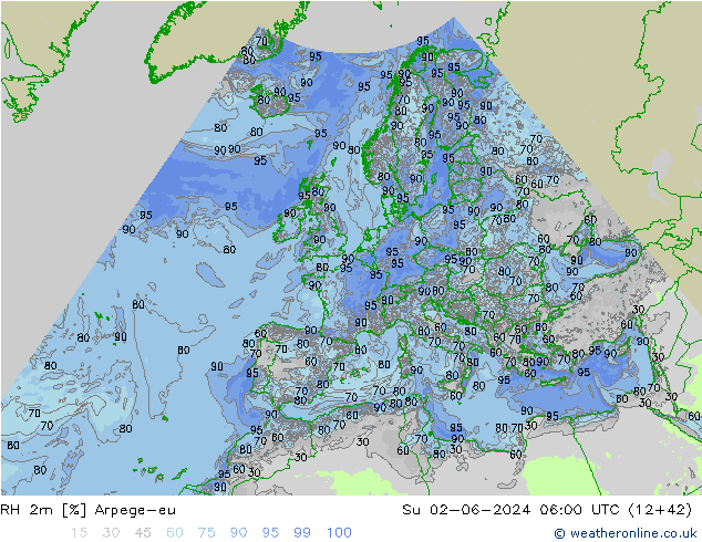 RH 2m Arpege-eu So 02.06.2024 06 UTC