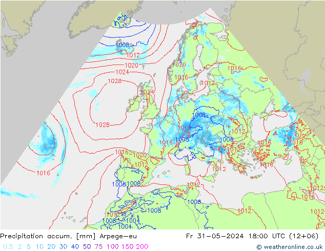 Precipitation accum. Arpege-eu 星期五 31.05.2024 18 UTC