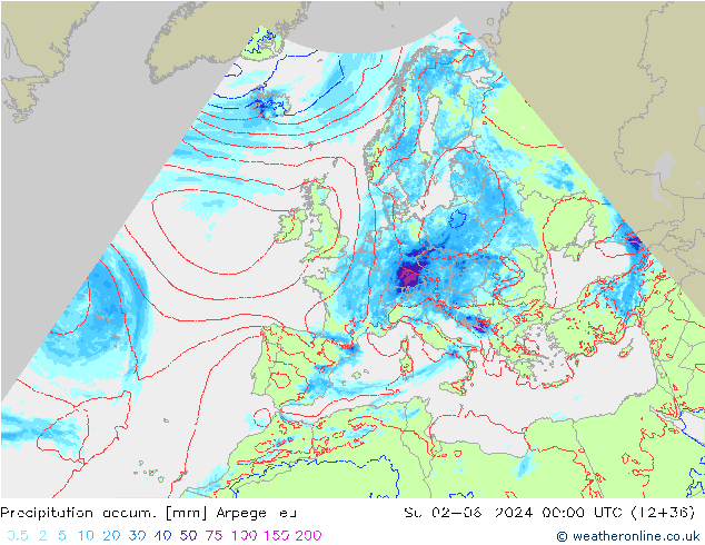Precipitation accum. Arpege-eu Dom 02.06.2024 00 UTC