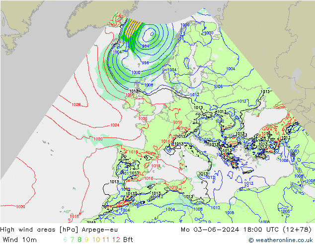 yüksek rüzgarlı alanlar Arpege-eu Pzt 03.06.2024 18 UTC