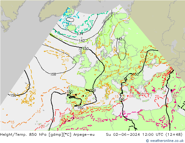 Height/Temp. 850 hPa Arpege-eu Ne 02.06.2024 12 UTC