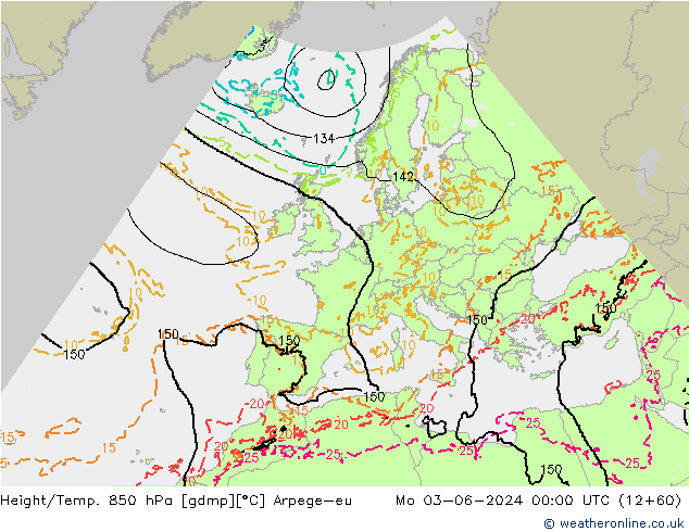 Yükseklik/Sıc. 850 hPa Arpege-eu Pzt 03.06.2024 00 UTC