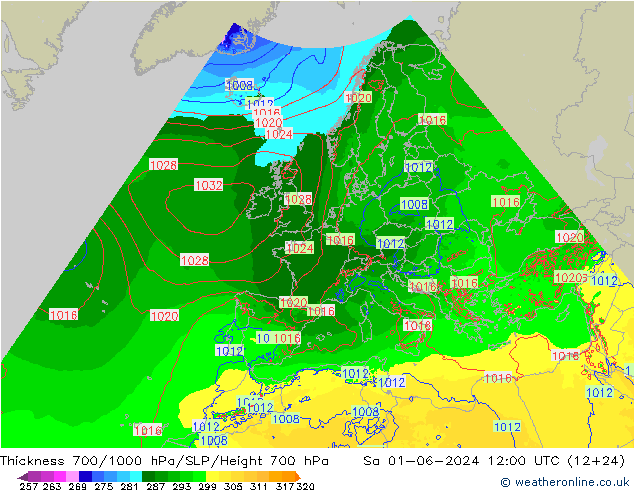 Dikte700-1000 hPa Arpege-eu za 01.06.2024 12 UTC