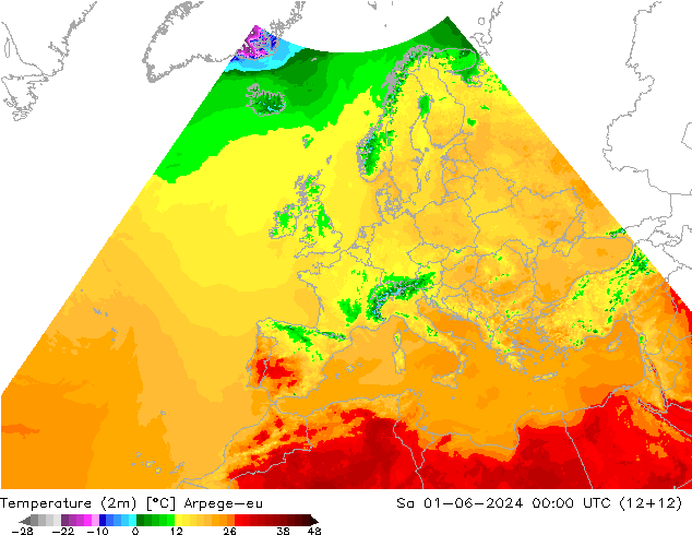 карта температуры Arpege-eu сб 01.06.2024 00 UTC