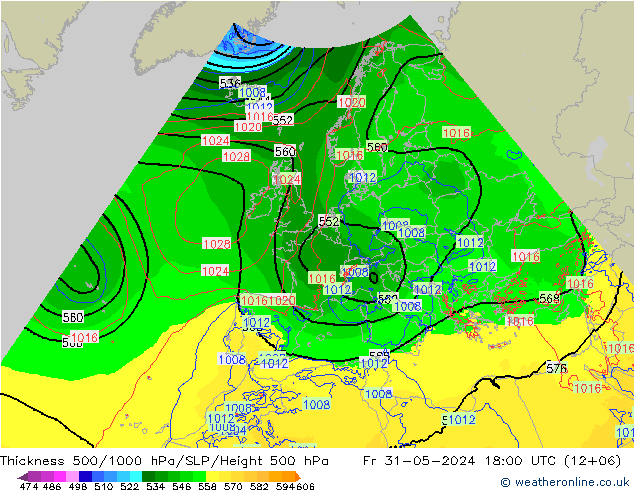 Dikte 500-1000hPa Arpege-eu vr 31.05.2024 18 UTC