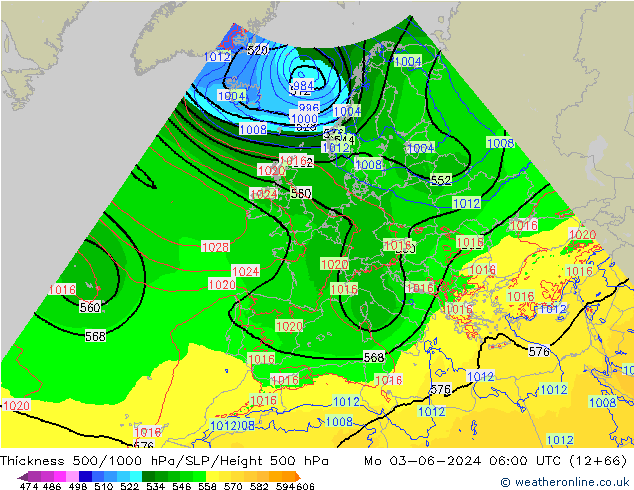 Schichtdicke 500-1000 hPa Arpege-eu Mo 03.06.2024 06 UTC