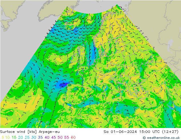 ветер 10 m Arpege-eu сб 01.06.2024 15 UTC