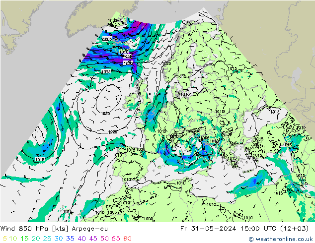 Wind 850 hPa Arpege-eu Fr 31.05.2024 15 UTC